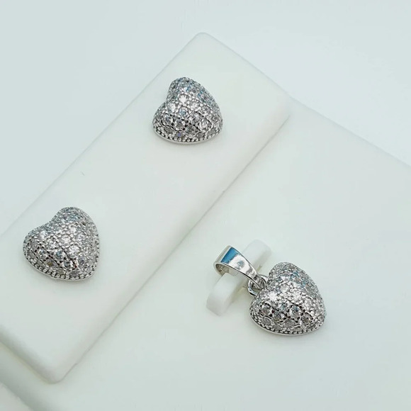 Blue Cubic Zirconia Necklace Earrings Set: 925 Sterling  \
